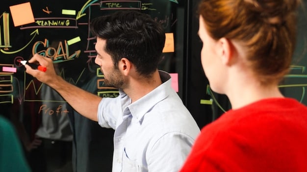 A photograph depicting a King's League coach passionately explaining a new strategy on a whiteboard in the team's locker room. Players are attentively listening, showcasing the intensive preparation for the new season.