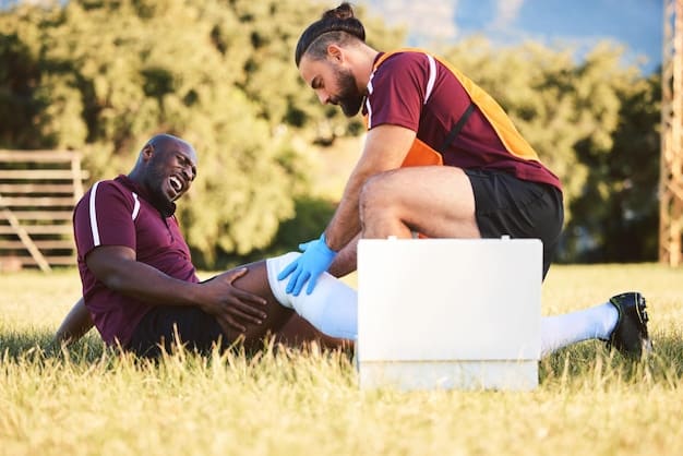 An image showing a medical staff attending to an injured player on the sidelines during a King's League match. The player appears to be in distress, and the medical staff is providing immediate assistance.