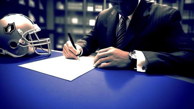 A close-up image of a contract signing ceremony between a King's League player and a team representative, showcasing the formal agreement process.