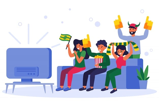 A graphic illustration depicting a diverse group of fans actively participating in a King's League online voting platform using their smartphones, tablets, and laptops, showcasing a user-friendly interface with player profiles and voting options.