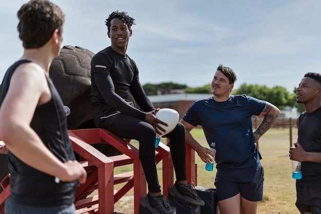 A King's League USA team undergoing a high-intensity training session. The players are engaged in various drills, including agility exercises and strength training. The scene emphasizes the importance of physical conditioning and athletic preparation.