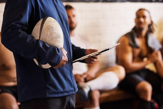 A coach from the King's League USA passionately instructing his team during a timeout, highlighting tactical adjustments on a whiteboard. The image captures his strategic thinking, team communication, and the intensity of the moment.